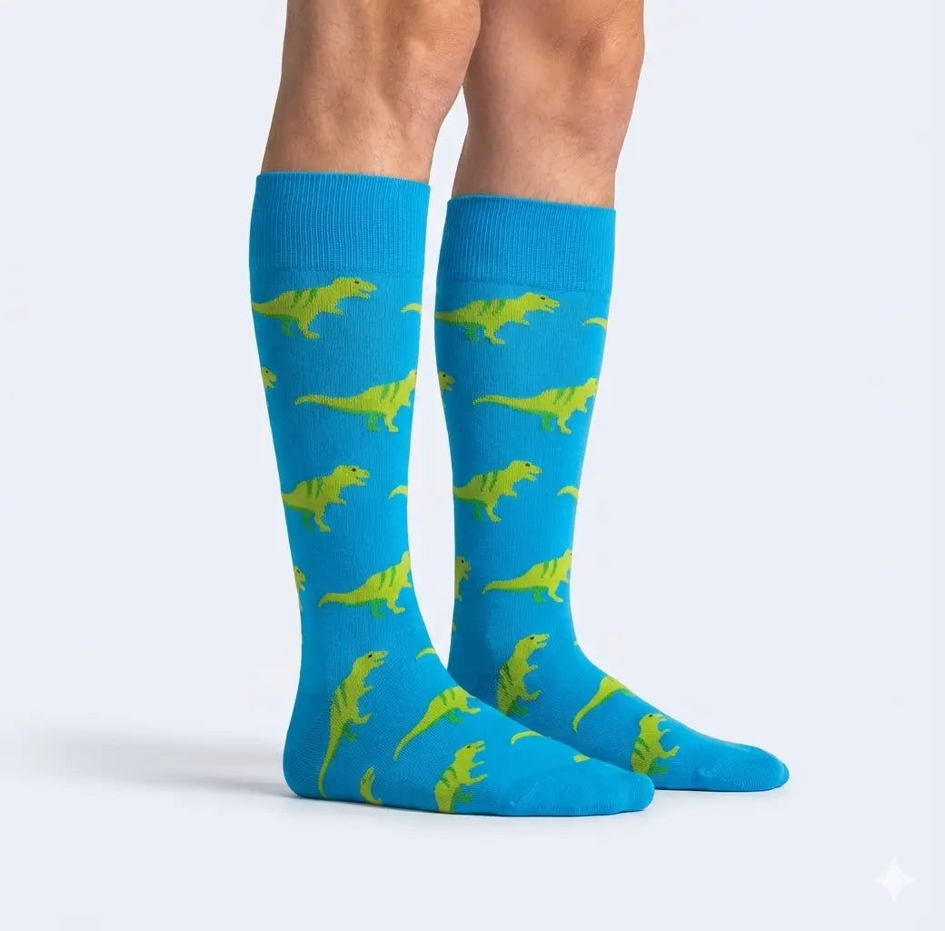 Calceta Larga de Dinosaurios Verdes con Azul - Unitalla