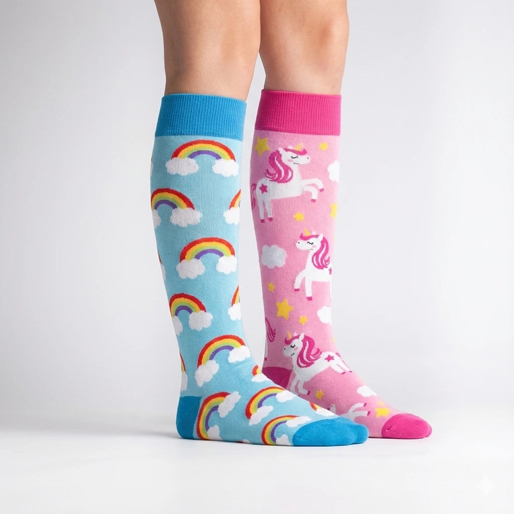 Calceta Larga de Arcoíris y Unicornios - Unitalla