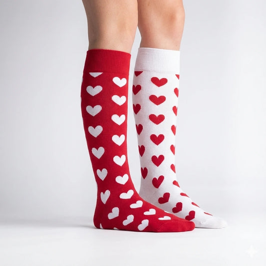 Calceta Larga de Corazones Rojo con Blanco - Unitalla