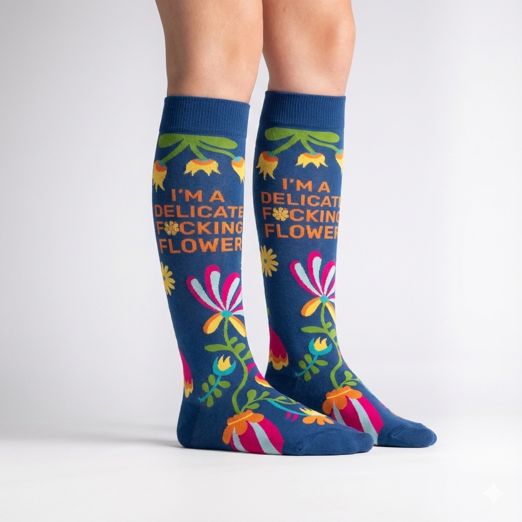 Calceta Larga de Flores con Azul - Unitalla