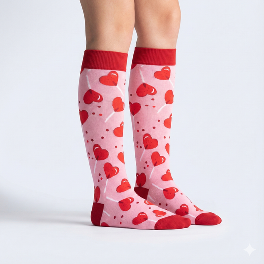 Calceta Larga de Corazones Rojos con Rosa - Unitalla